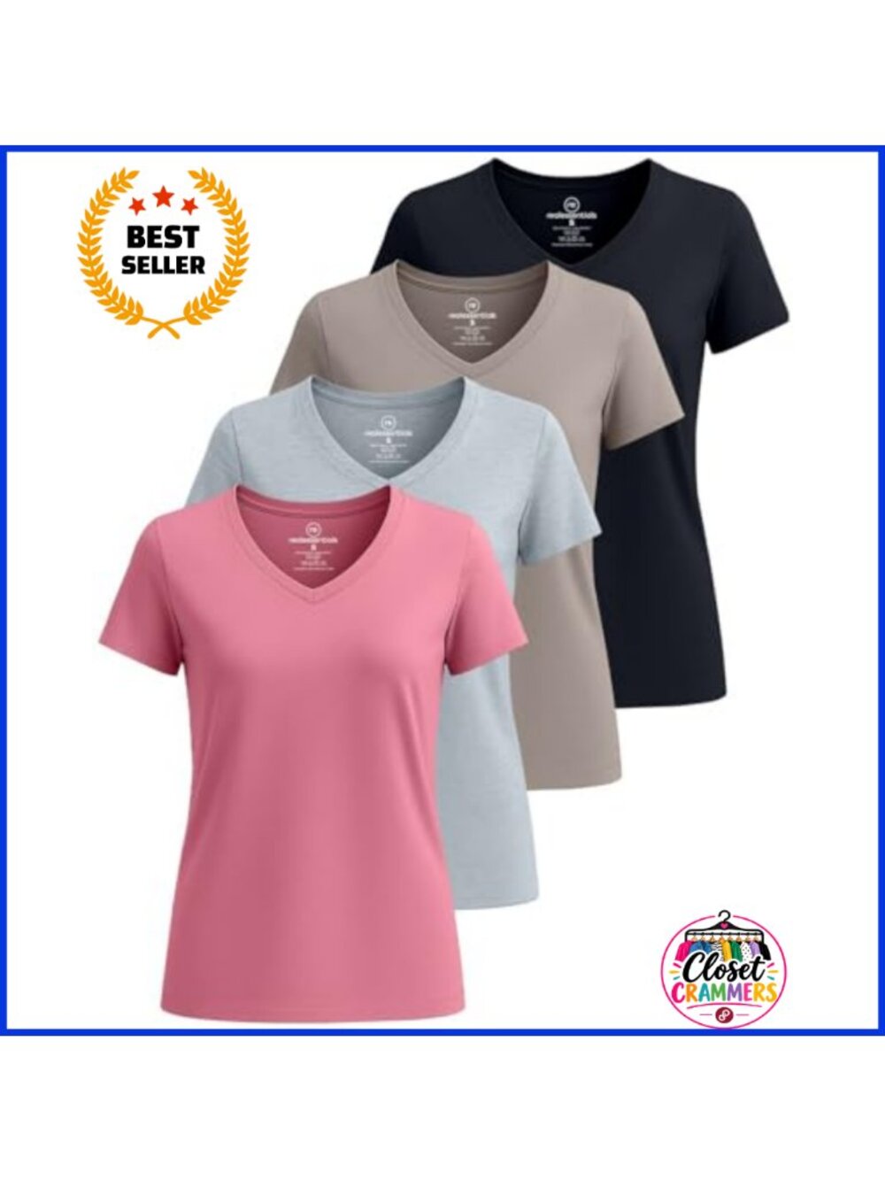4 Pack Women's Cotton Blend Short Sleeve V Neck T Shirts Casual Basic Tees